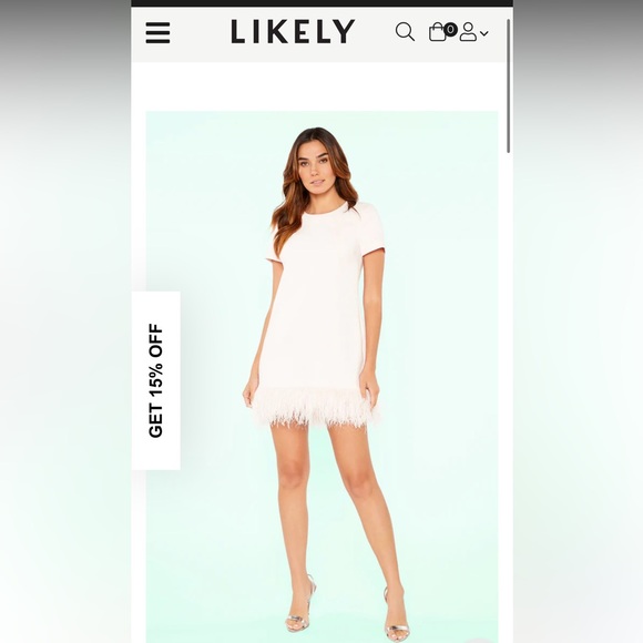 White LIKELY mini dress with feathers size 4 - Picture 4 of 4